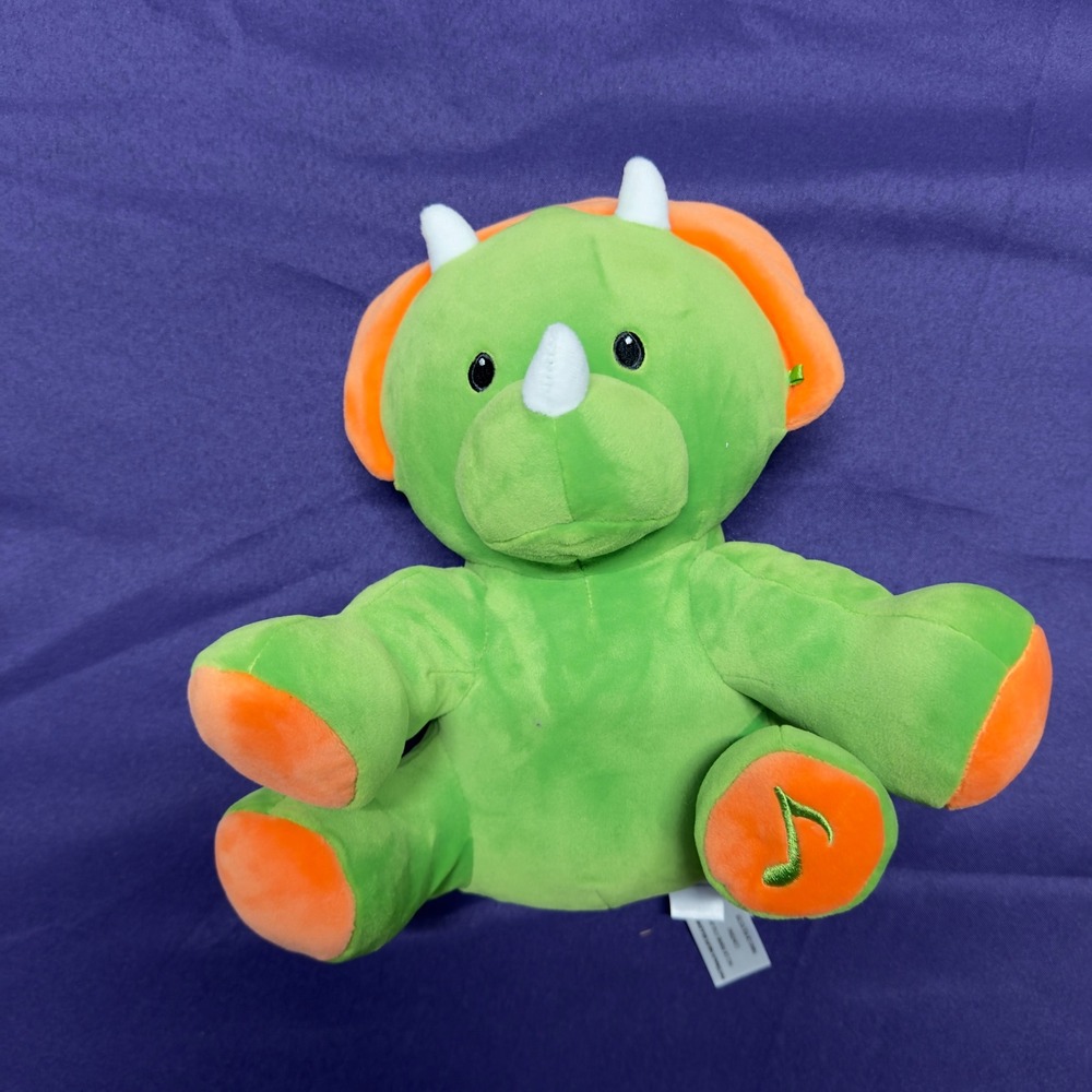 Wellobeez Triceratops Dinosaur Plush Green Orange Music Note Feet‎ Baby Toy